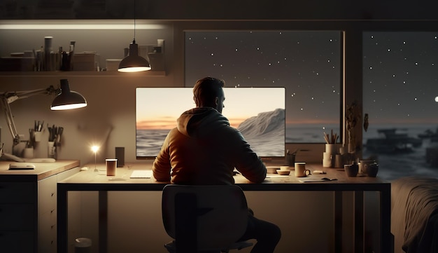 A split-screen image contrasting a person working diligently at their desk with a serene scene of the same person relaxed and enjoying retirement on a tropical beach. This visually symbolizes the transition from active employment to a comfortable retirement achieved through strategic investing with IRAs.