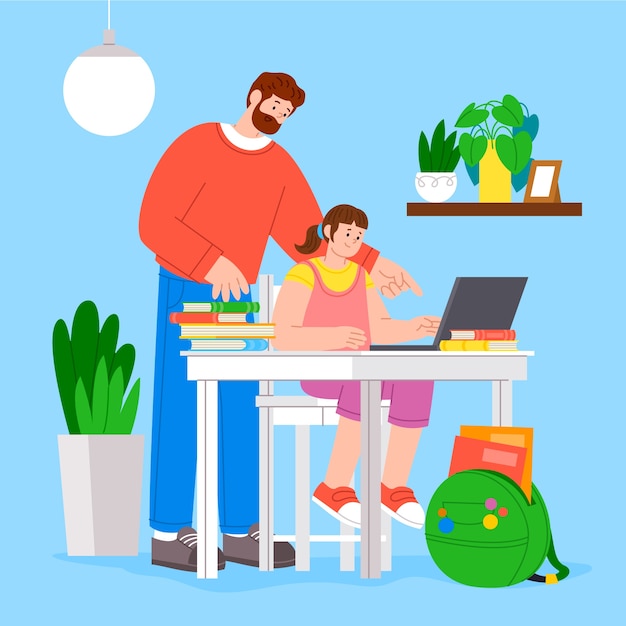 A parent helping their child with homework, illustrating the importance of parental involvement in education and the potential for school choice to empower families. The setting should be warm and supportive.