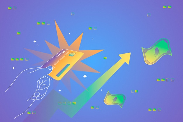 A hand holding a credit card with a graph in the background showing upward trend, symbolizing credit management and financial growth.