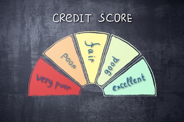 A graphic illustrating the different components of a credit score, such as payment history, amounts owed, length of credit history, new credit, and credit mix, each represented by a pie chart segment.